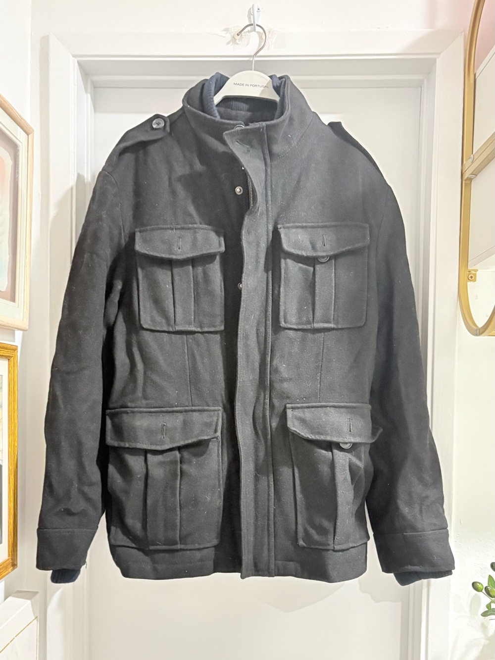 Merona Black Military Field Jacket with Four Utility Pockets